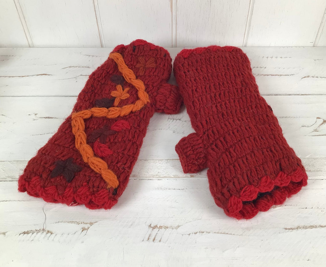Wool Handwarmer Gloves - Red Stars