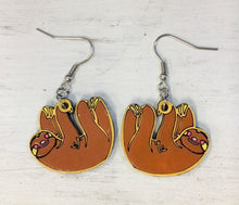 Load image into Gallery viewer, Sloth Wooden Hand Painted Earrings NEV
