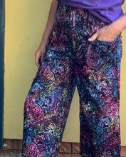 Load image into Gallery viewer, 3/4 Wide Leg Happy Pants Black Rainbow Paisley