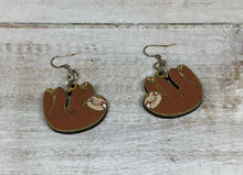 Load image into Gallery viewer, Sloth Wooden Hand Painted Earrings NEV
