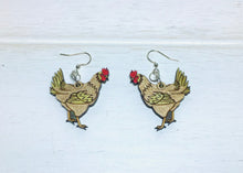 Load image into Gallery viewer, Chicken Wood Hand Painted Earrings NEV
