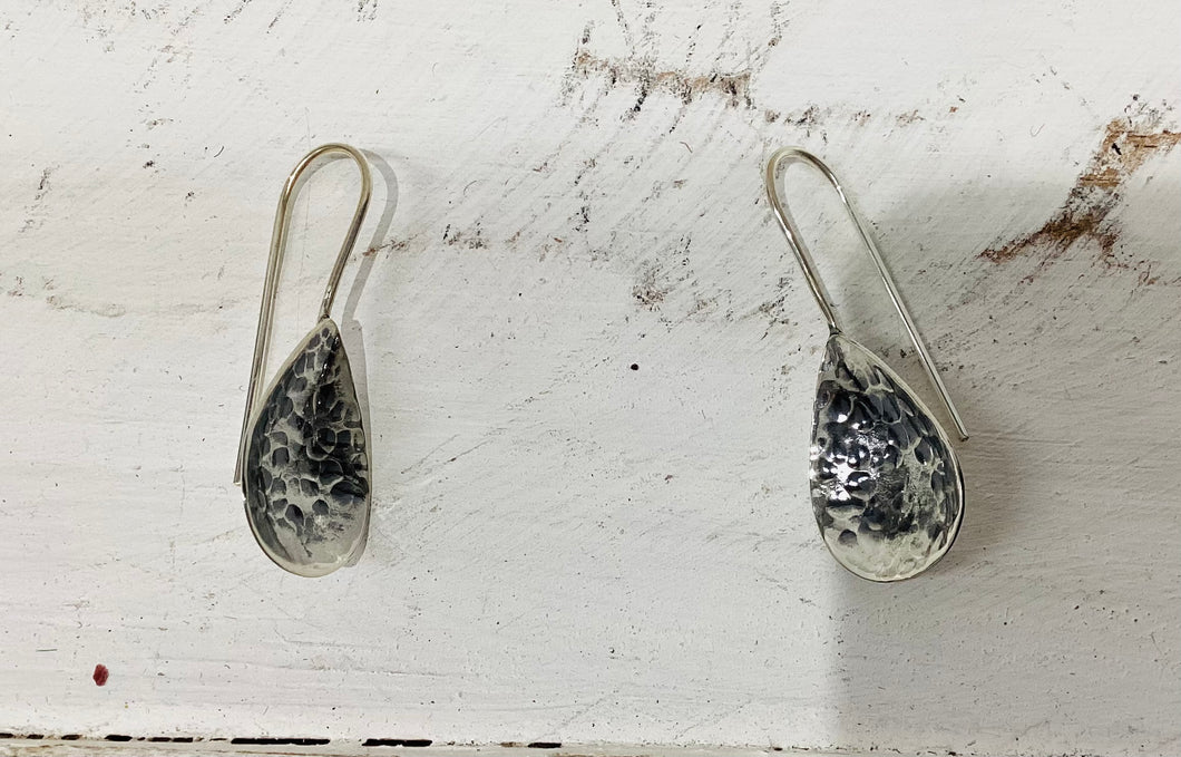 Tear Drop textured Sterling Silver Earrings