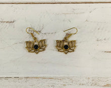 Load image into Gallery viewer, Lotus and Stone Brass Earrings
