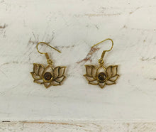 Load image into Gallery viewer, Lotus and Stone Brass Earrings
