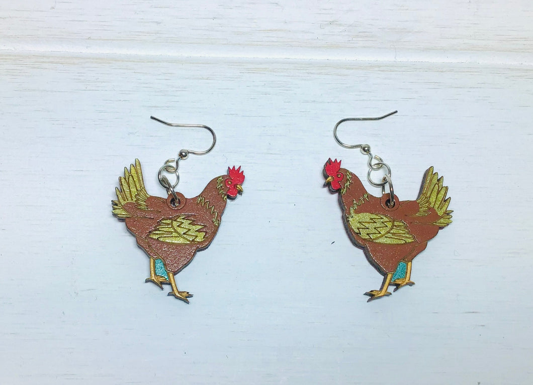 Chicken Wood Hand Painted Earrings NEV