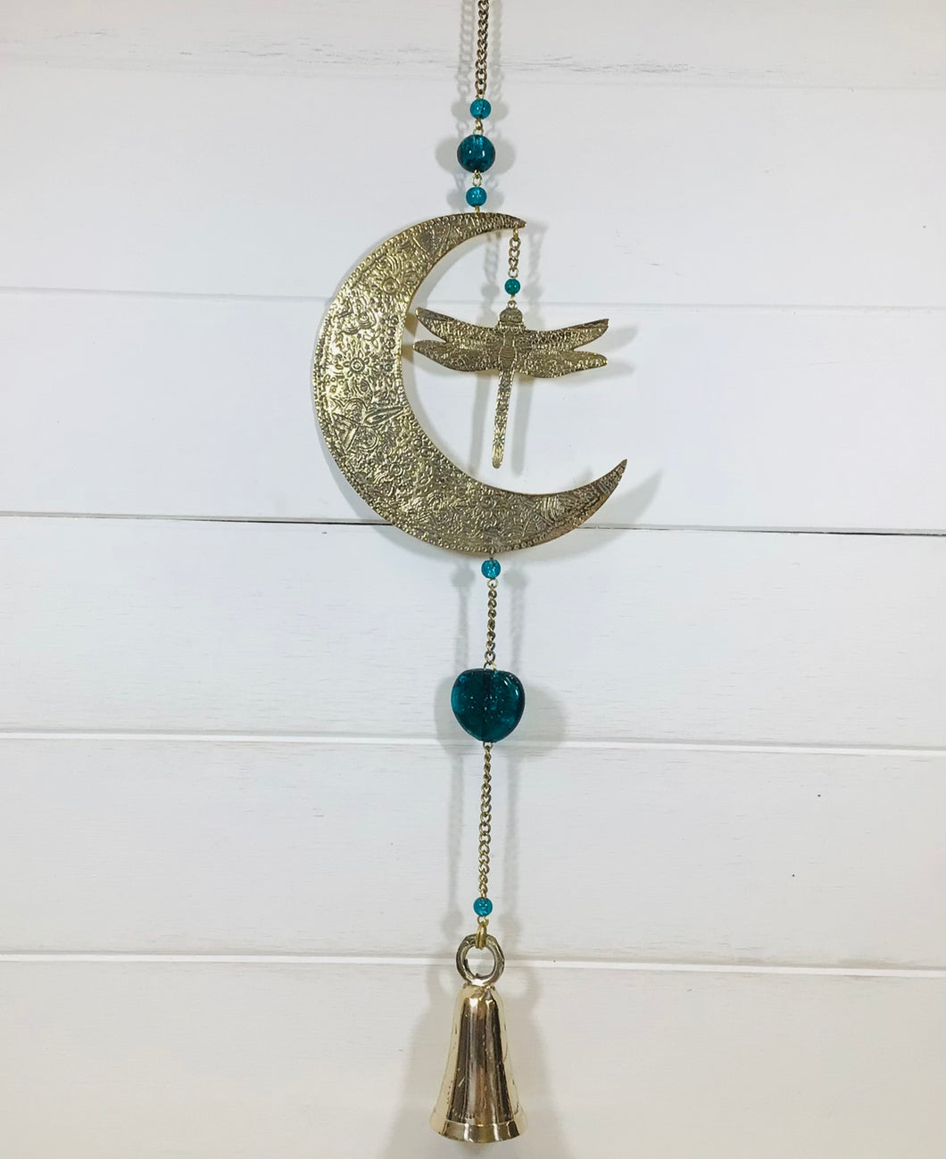 Moon and Dragonfly Brass Mobile