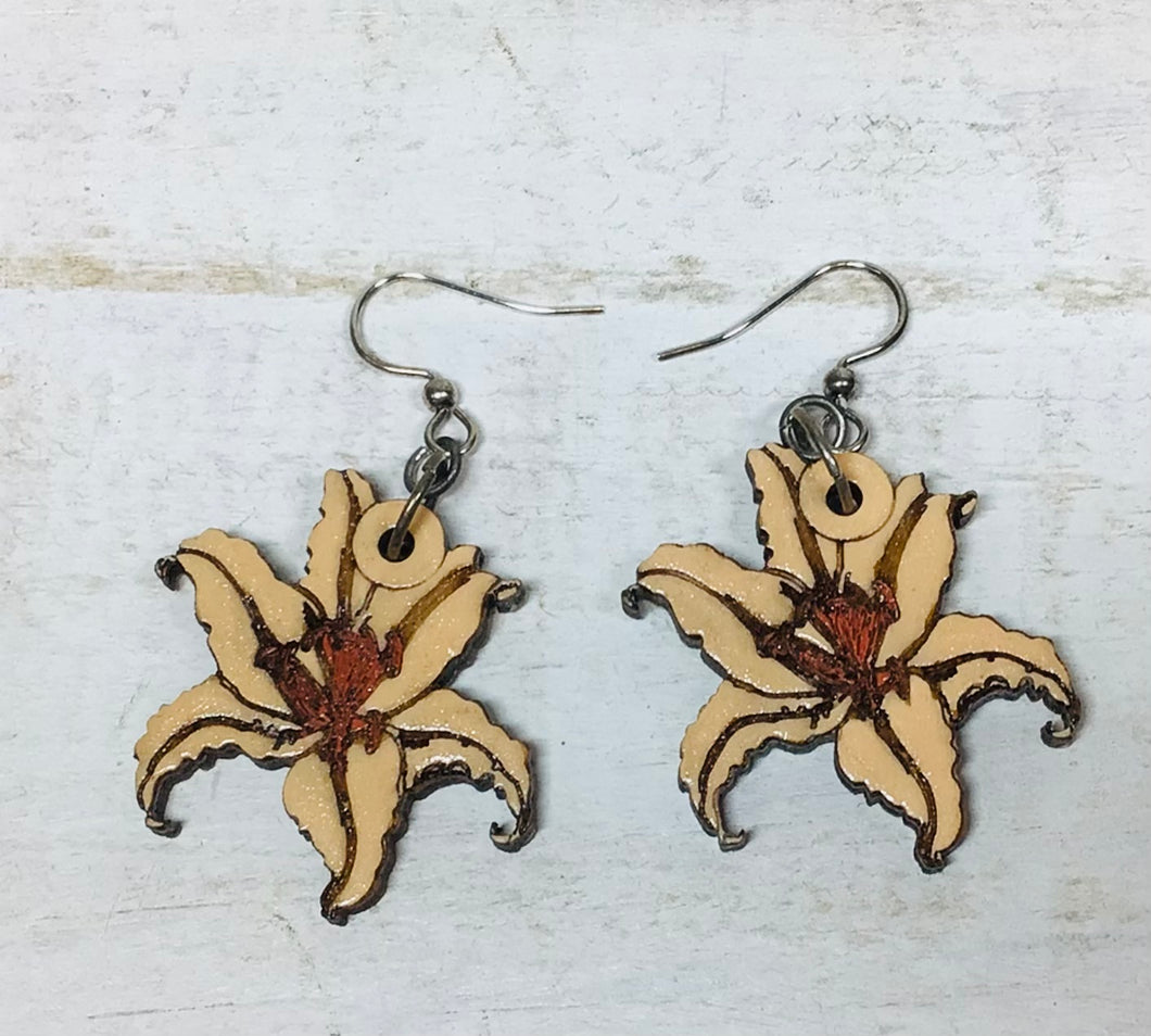 Lily Flower Wooden Earrings NEV