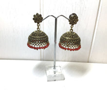 Load image into Gallery viewer, India Bell Beaded Brass Earrings
