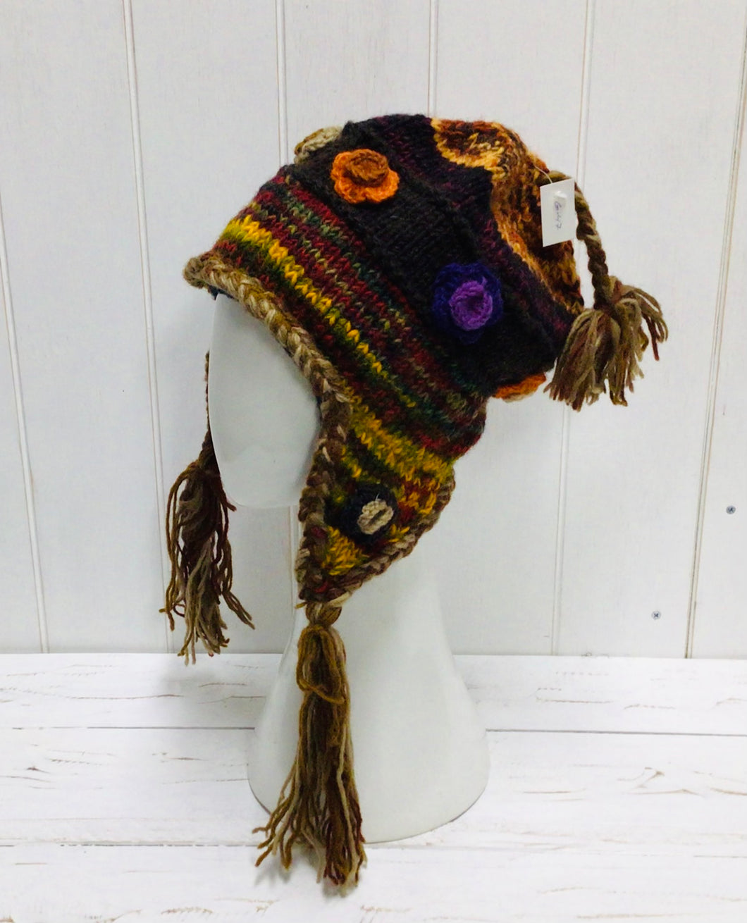 Flower wool beanie with Ear Flaps