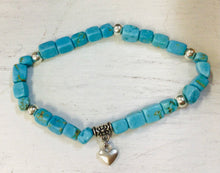 Load image into Gallery viewer, Turquoise Howlite Square Bead Bracelet with Charm by Nev
