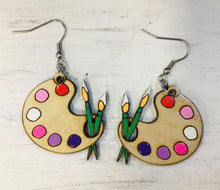 Load image into Gallery viewer, Paint Palette Hand Painted Wooden Earrings NEV
