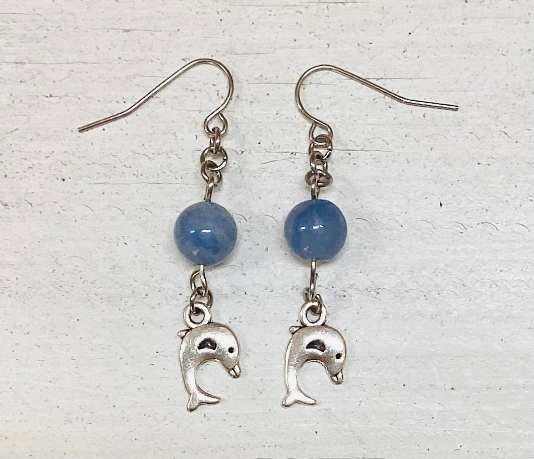 Blue Aventurine Bead and Charm Earrings by Nev