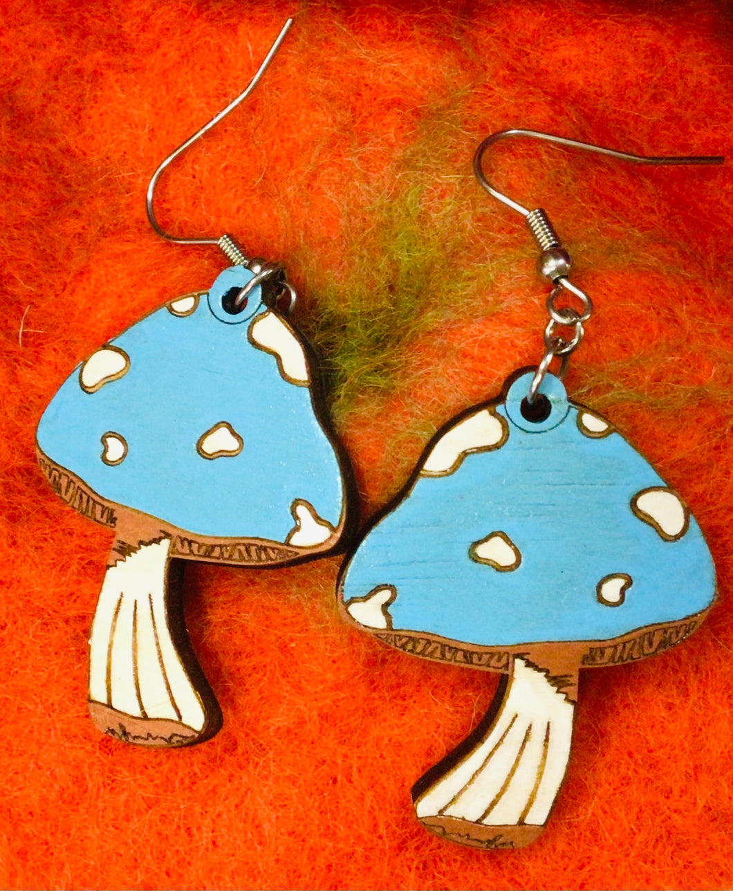Mushroom Hand Painted Wooden Earrings NEV