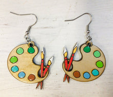 Load image into Gallery viewer, Paint Palette Hand Painted Wooden Earrings NEV
