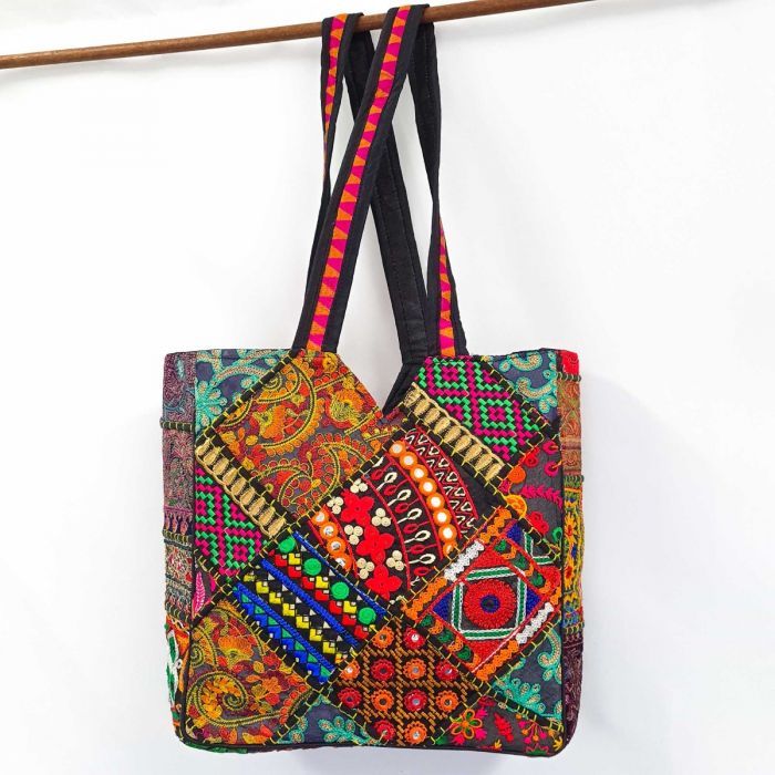 Embroidered Patchwork Tote Bag