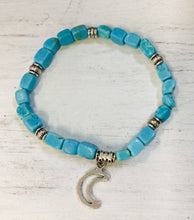 Load image into Gallery viewer, Turquoise Howlite Square Bead Bracelet with Charm by Nev
