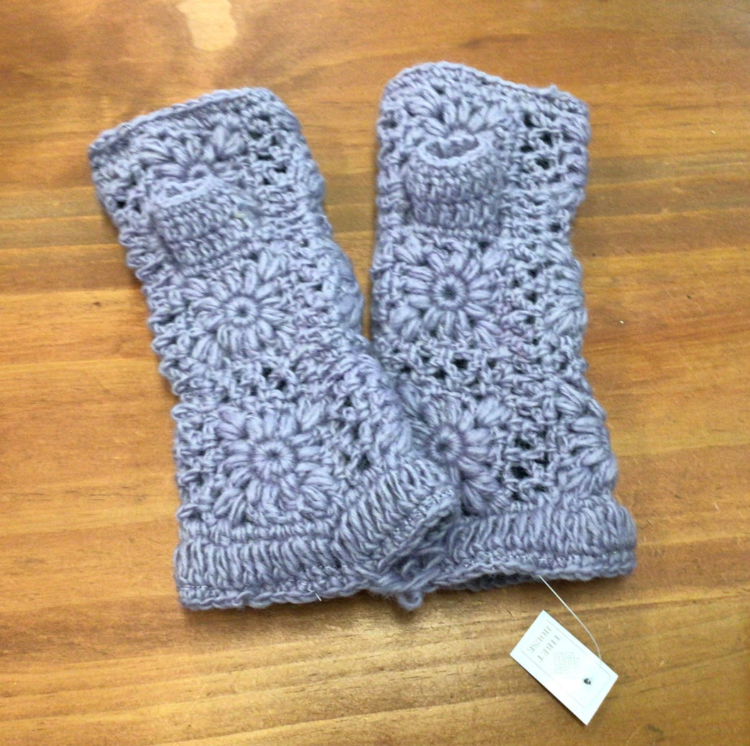 Plain Flower Design Wool Hand Warmer Gloves
