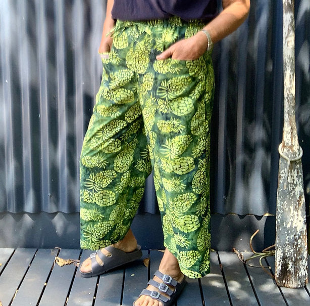 3/4 Wide Leg Happy Pants Green Pineapple