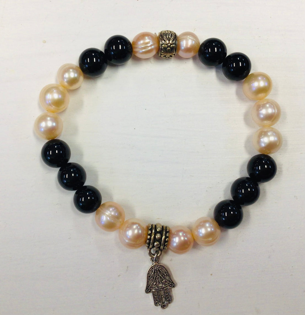 Pearl & Stone Bracelet with Charm by Nev