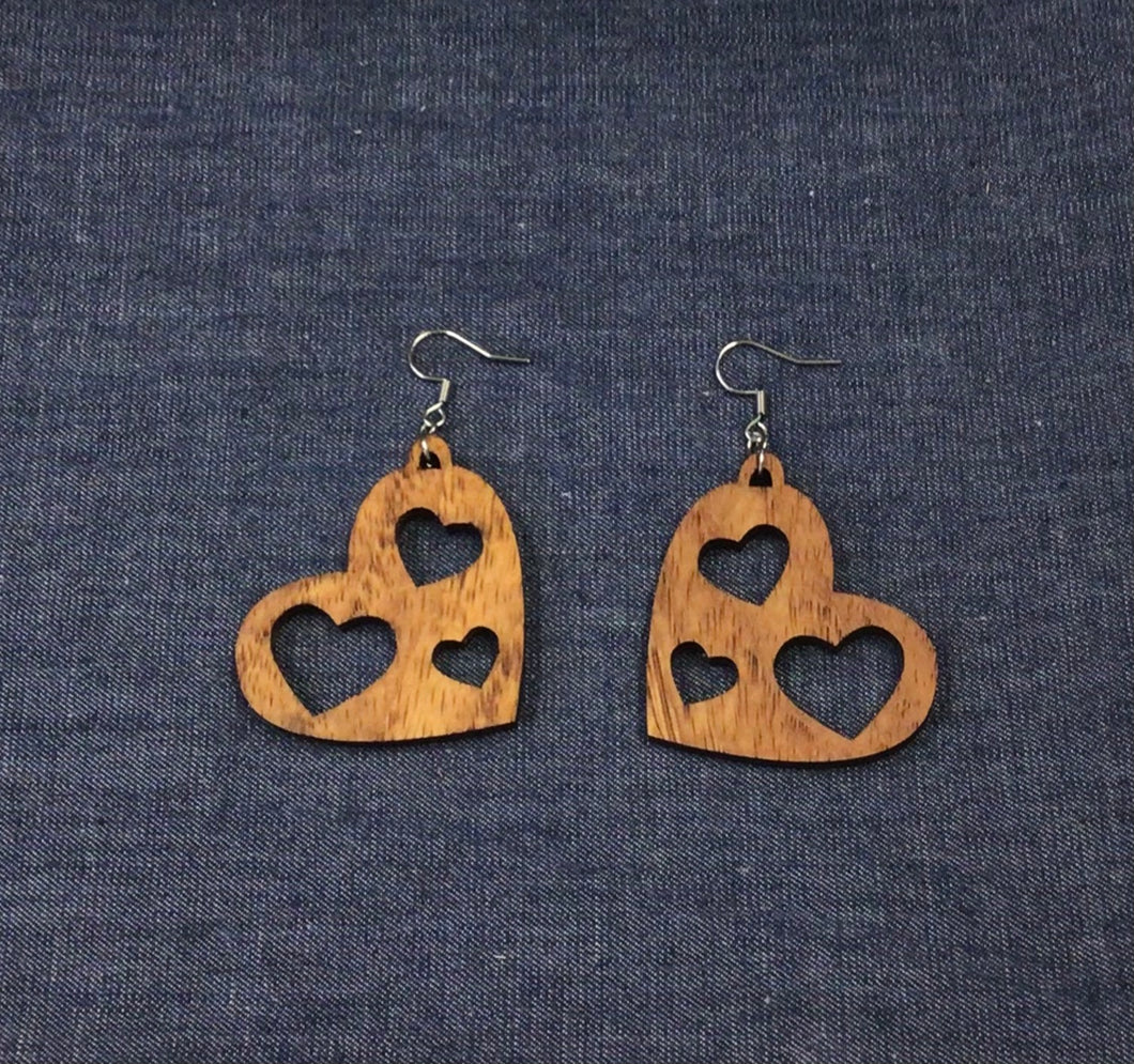 Rosewood 3 Hearts in Heart Earrings by Nev