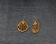 Rosewood Sea Horse and Sea Shell Earrings by Nev