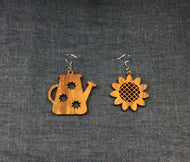 Rosewood Sunflower and Watering Can  Earrings by Nev