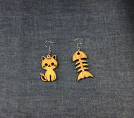 Rosewood Cat and Fishbone Earrings by Nev