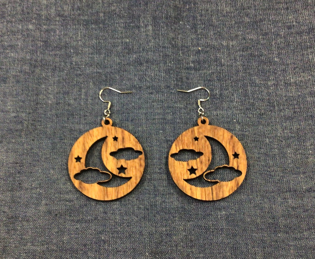 Rosewood Round Moon and Cloud Earrings by Nev