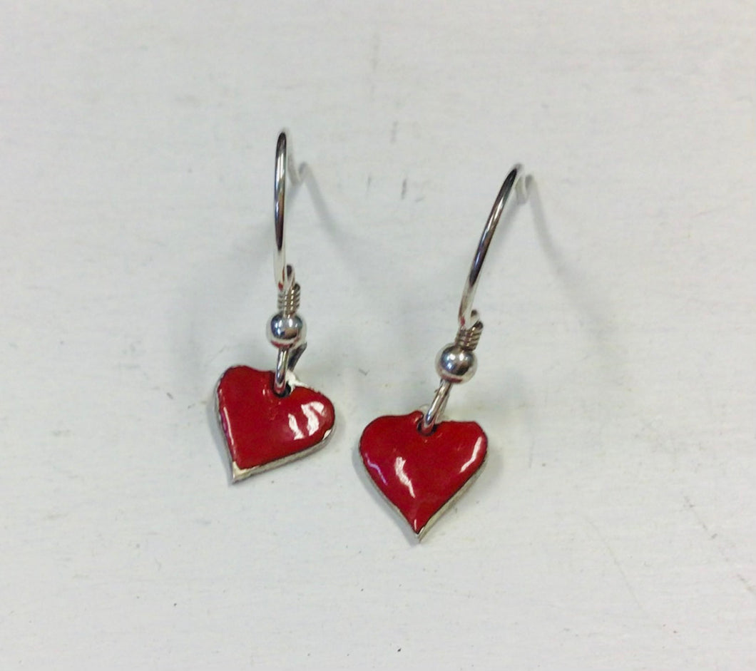 Sterling silver red heart enamel earrings