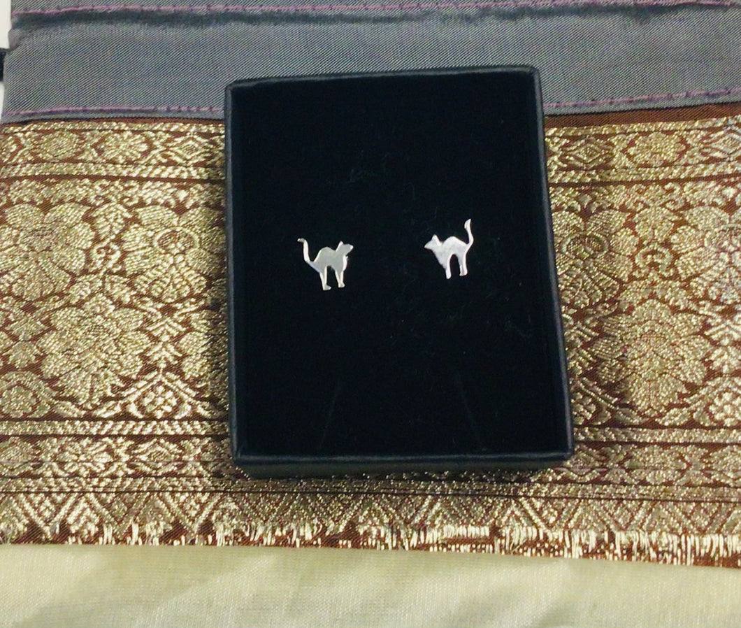 Sterling silver cat stud earrings by Nev