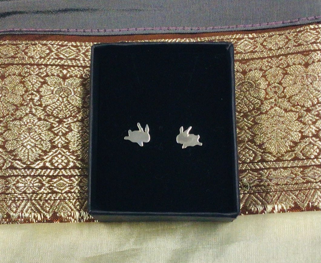 Sterling silver rabbit stud earrings by Nev