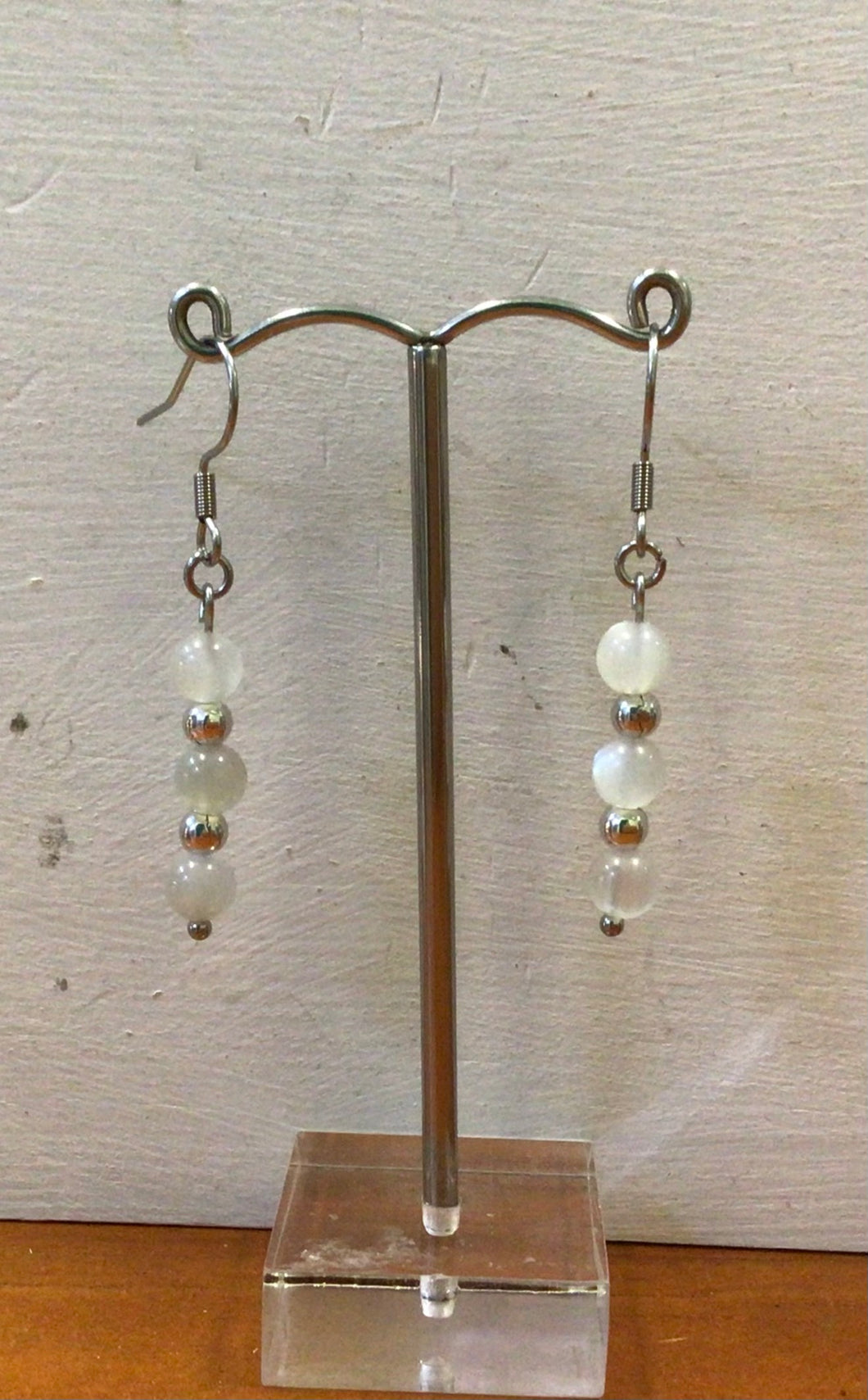 Nev triple crystal & silver bead earrings