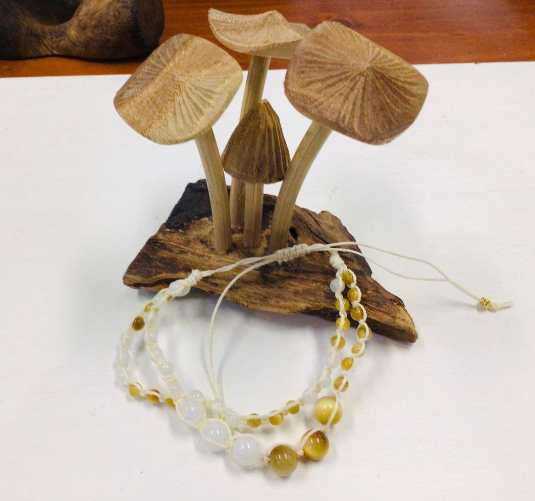 Macrame Tiger Eye and Moonstone Crystal Bead Bracelet