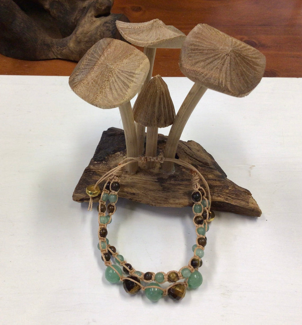 Macrame Tiger Eye and Aventurine Crystal Bead Bracelet