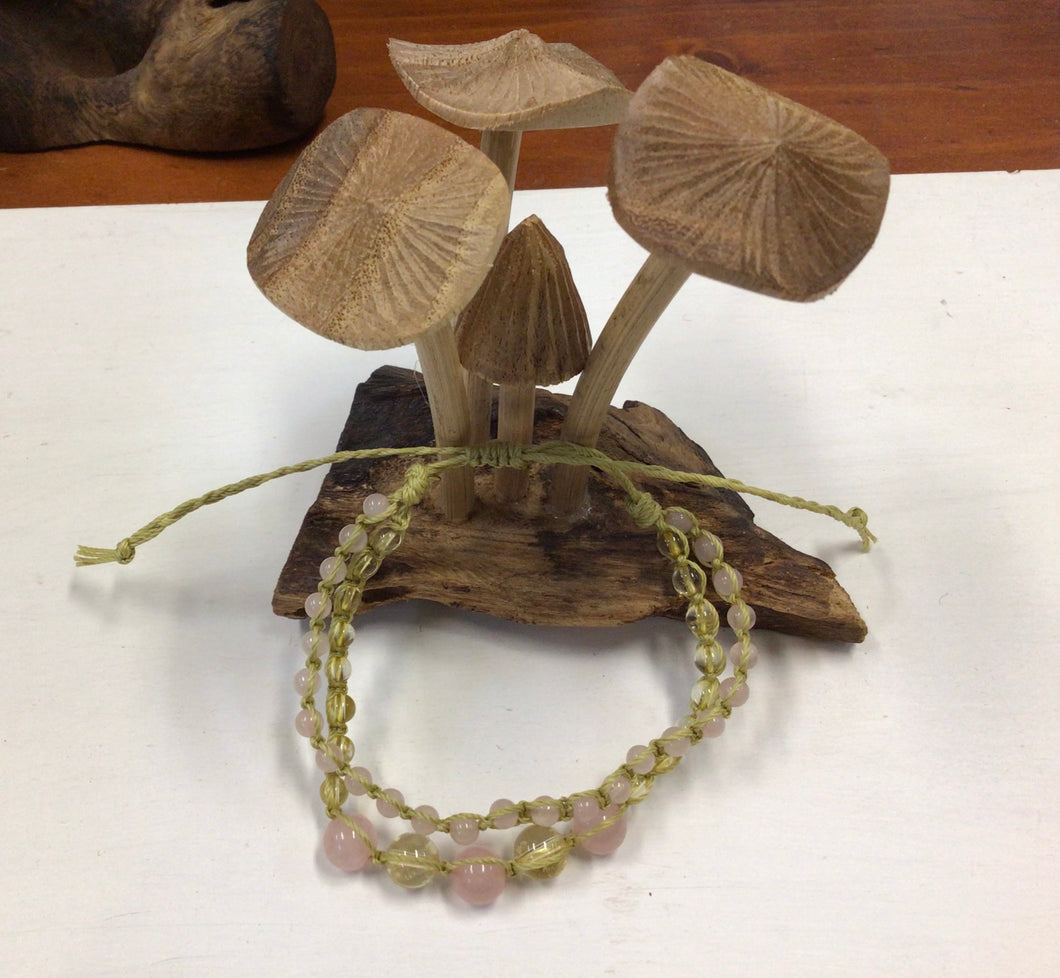 Macrame Rose Quatz and Citrine Crystal Bead Bracelet