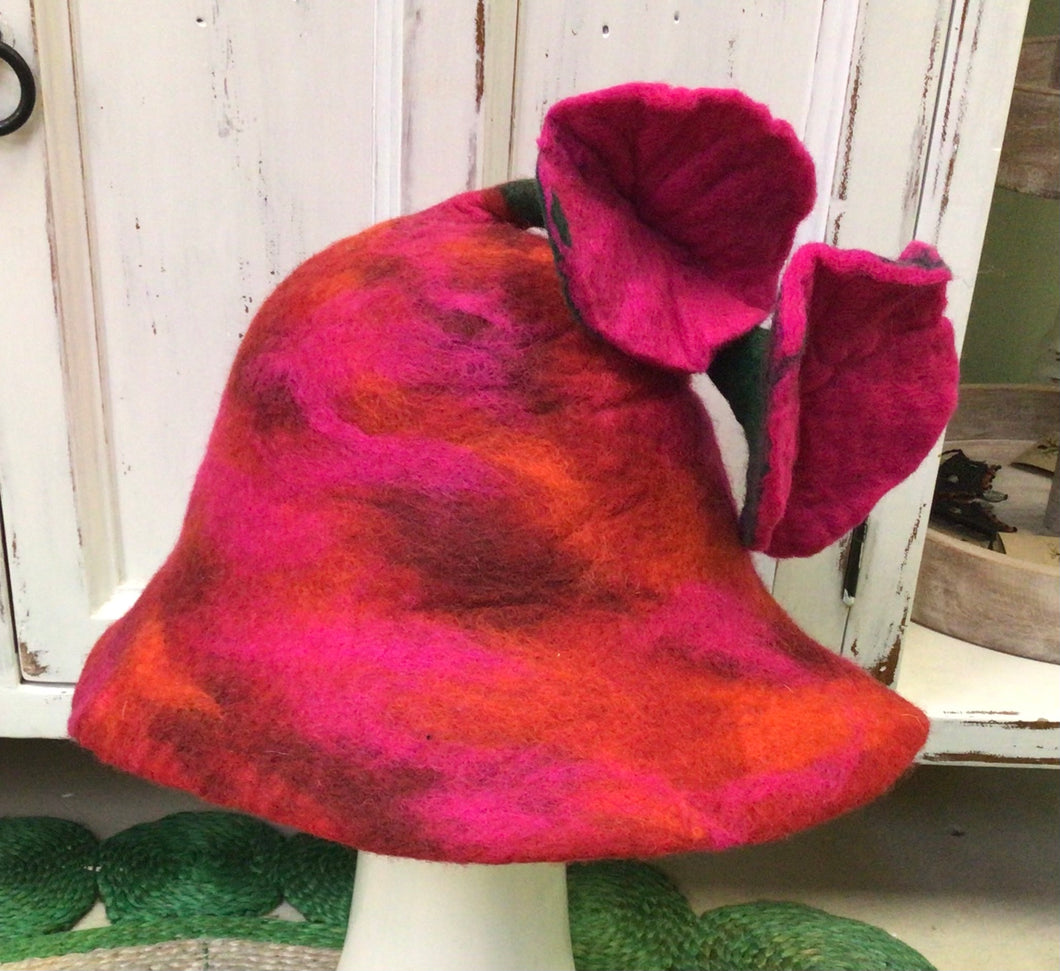Flower Pink/Red Wool Felt Hat