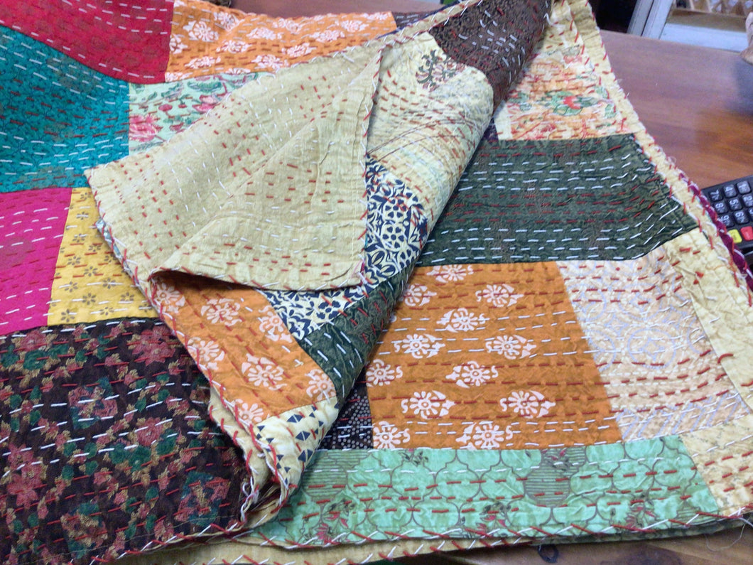 King Patch work  Kantha Stitched Throw/Quilt