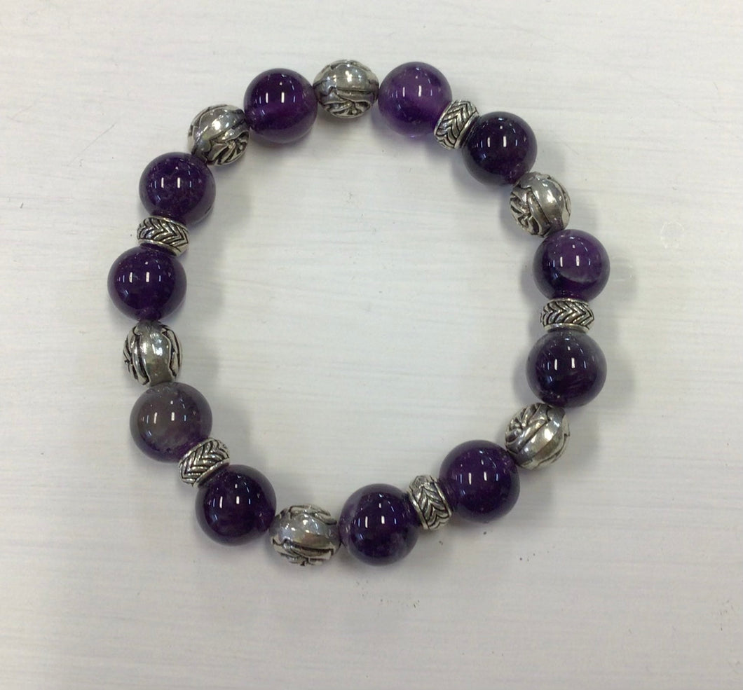 Amethyst and Silver Beaded Bracelet