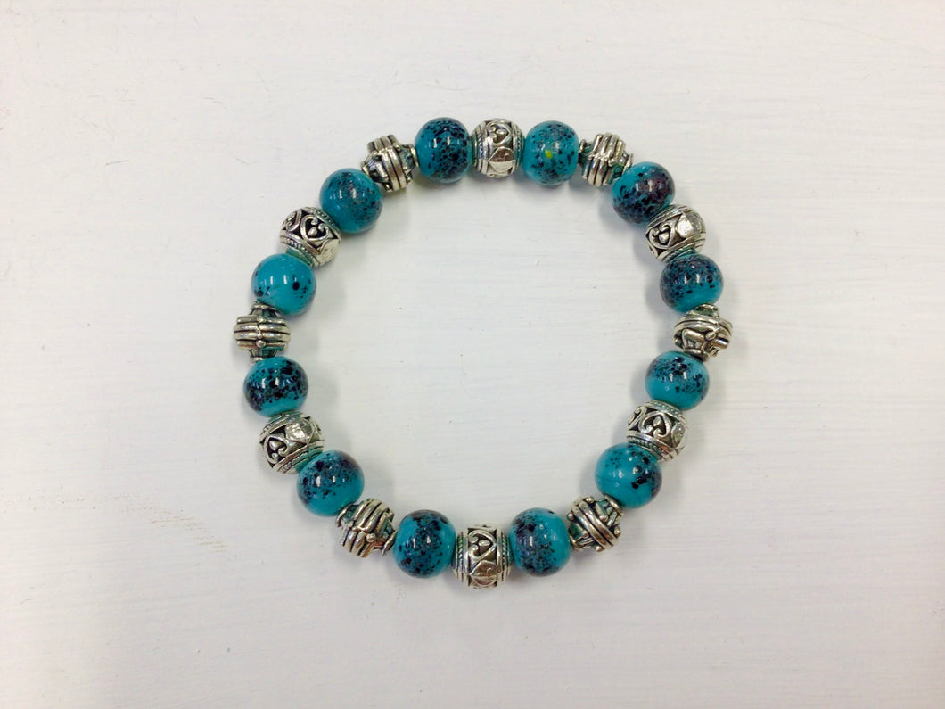 Turquoise Howlite and Silver Beaded Bracelet