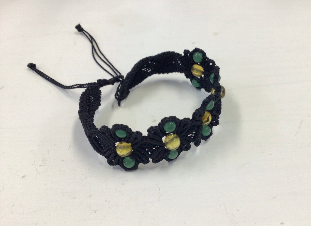 Crochet Flower and Amber and Aventurine Bead Bracelet