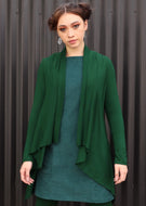 Stretch Cardigan Irregular Hem Forest Green