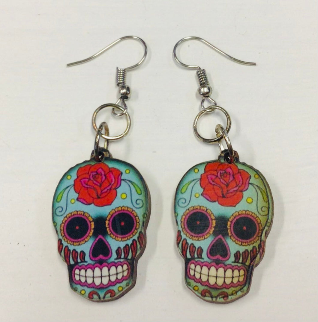 Mexican Day of the Dead Wooden Earrings