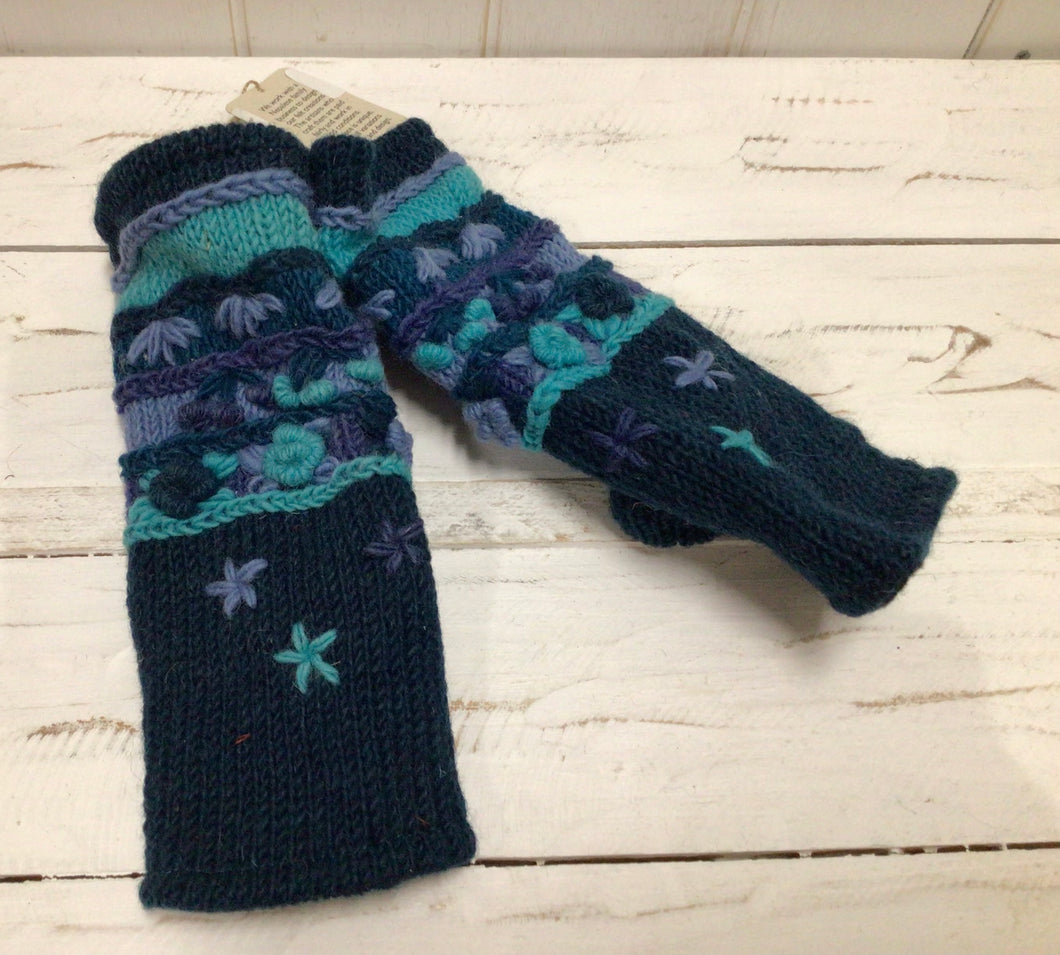 Wool Stars and Flowers Fingerless Gloves