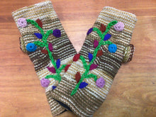 Load image into Gallery viewer, Wool Felt Stripe Floral Hand Warmer Fingerless Gloves
