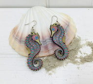 Sea Horse Large Hand Painted Wood Earrings NEV