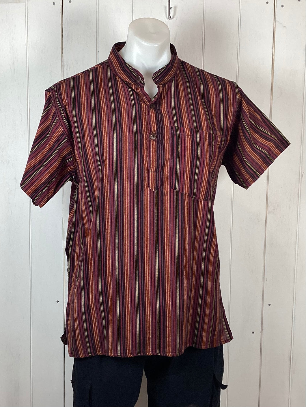 Mandarin stripe Cotton Shirt