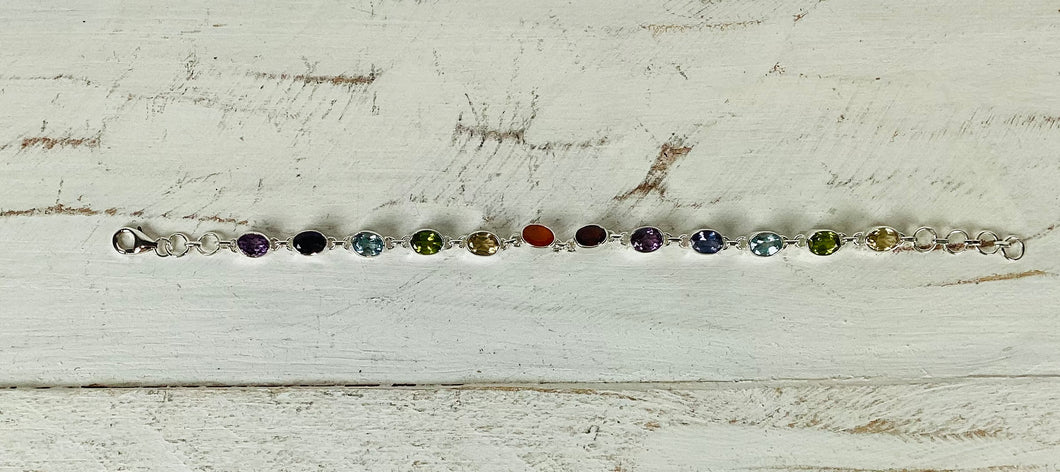 Sterling Silver Bracelet with Rainbow Stones