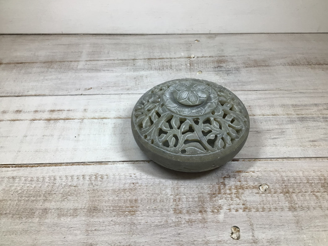 Round stone carved Jali  Trinket box