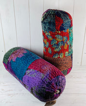 Load image into Gallery viewer, Short Patchwork Kantha Bolster Cushion
