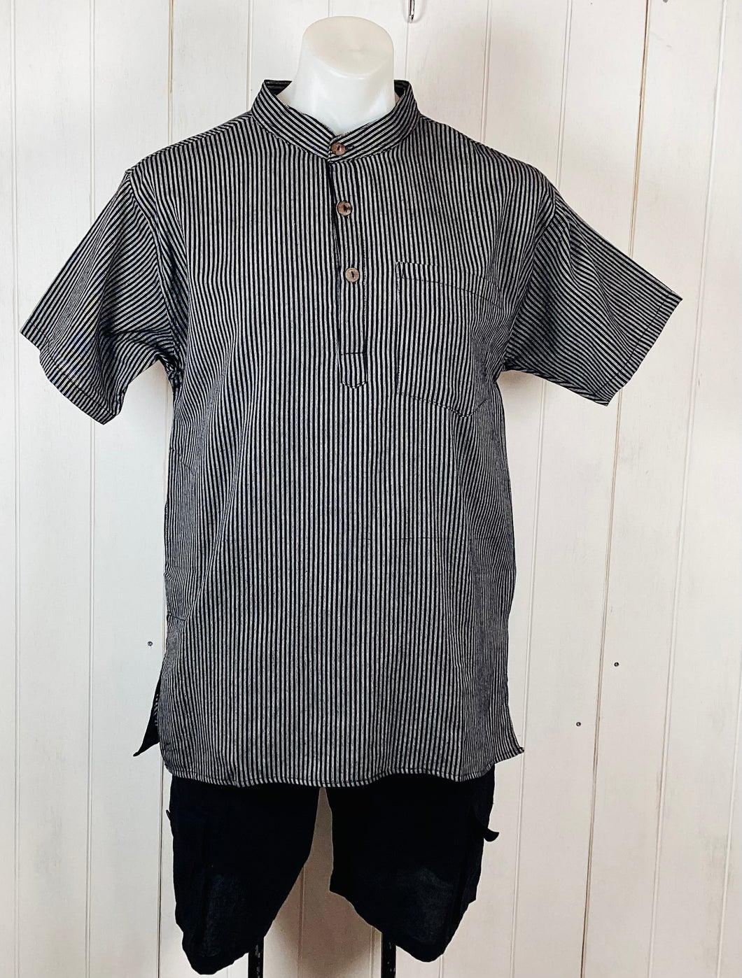 Mandarin stripe Cotton Shirt